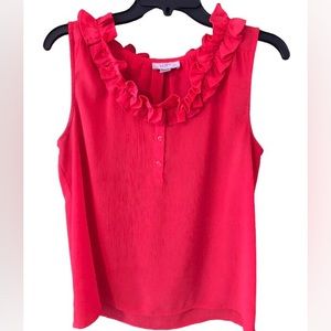 PRICE CUT LOFT Petite tank top with button ruffle neck, Raspberry, MP